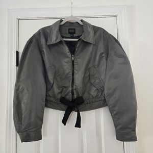 Forever 21 Green Cropped Bomber Jacket